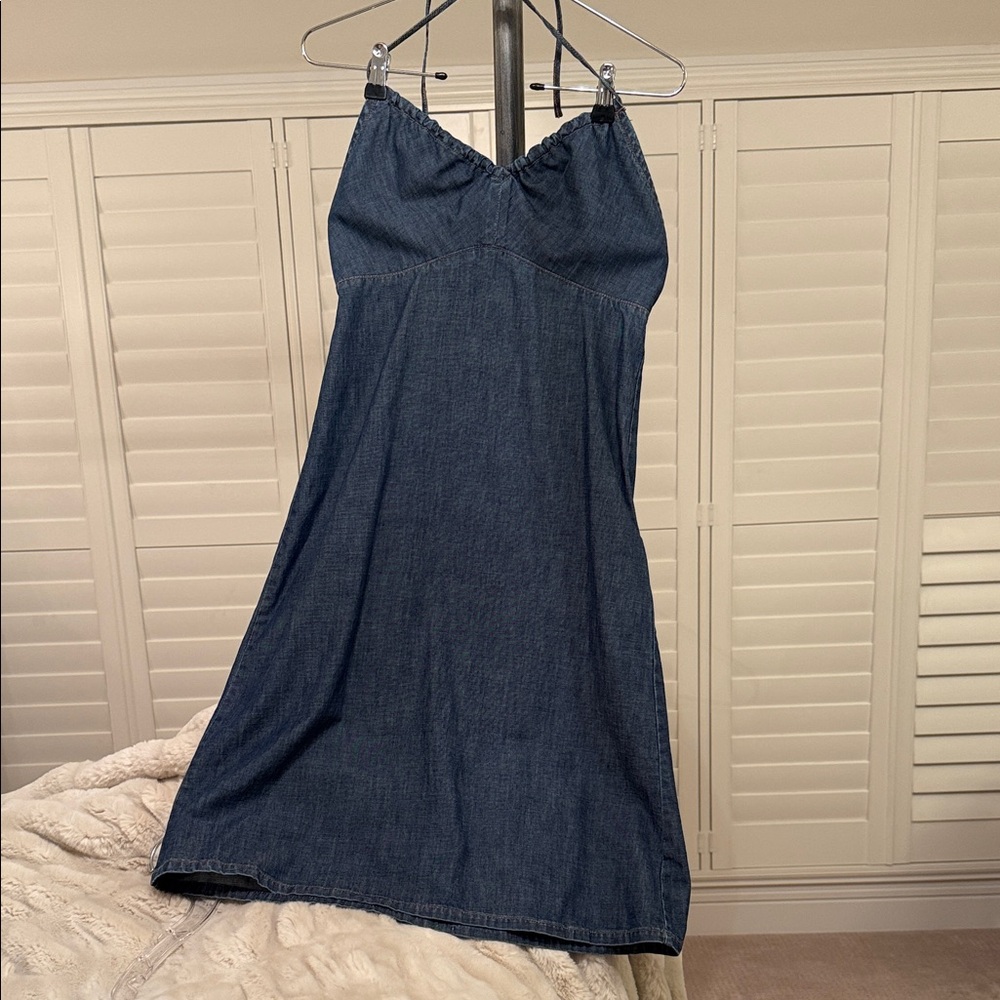 Summer Denim A-line Halter Dress